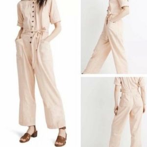 Madewell Light Pink Peach Button Down Utility Style Jumpsuit. Size 8P